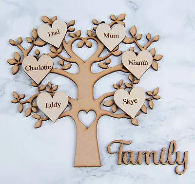 £6.95 • Buy MDF Family Tree Shape Personalised Engraved Hearts & Family Sign Heart In Trunk