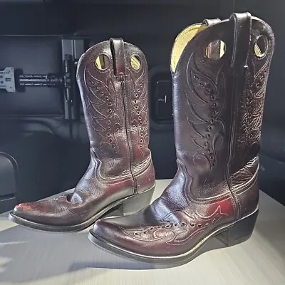 Vtg. Durango DB585 Men's Black Cherry Leather Western Cowboy Boots Flame 7EE • $79.99