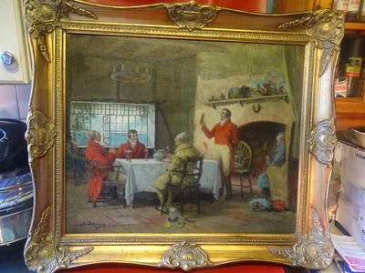 £299.99 • Buy VINTAGE SIGNED E. LARROQUE ORIGINAL OIL On CANVAS ART PAINTING HUNT INTEREST