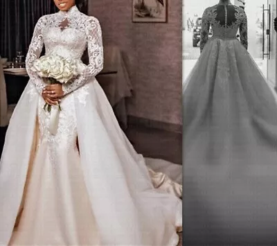 Sexy Mermaid Wedding Dresses High Neck Long Sleeves Lace Bridal GownChapel Train • $146.90