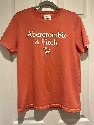 Abercrombie & Fitch Logo Size Medium Crew Neck Orange Short Sleeve T-Shirt Moose • $10.87