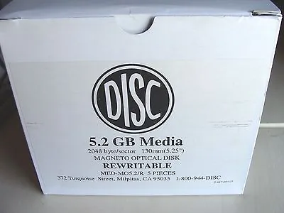New Generic Rewritable 5.2GB 2048 B/s Magneto Optical MO Disk Pack Of 5 • $295