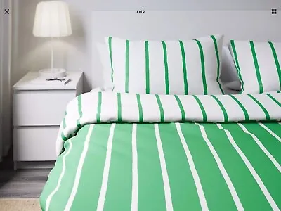 New Ikea TUVBRACKA King Size Duvet/Quilt Cover & 4 P/cases  Green/white Bnip • £25