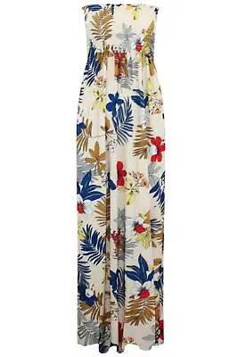 Womens Strapless Ladies Floral Printed Sheering Boob Tube Bandeau Top Maxi Dress • £8.49