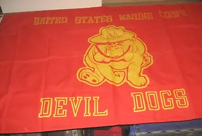 US MARINE CORPS DEVIL DOGS 3x5' Red W/Yellow Graphics Polyester Flag Taiwan Made • $35