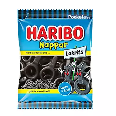 Haribo Nappar - Salt Licorice Flavor - Swedish Candy - 80g - Free Shipping • $11.97