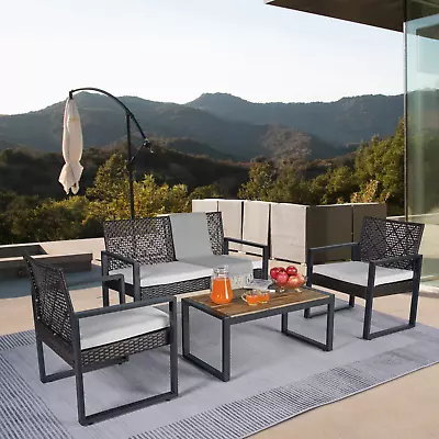 4X Outdoor Patio Furniture Set Sectional Sofa Rattan Chair Acacia Wood Top Table • $219.99