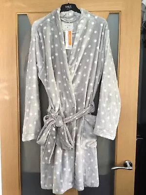 Marks And Spencer Sz Large 16-18 Dressing Gown Grey Spot Super Soft Velour Bnwt • £18.99