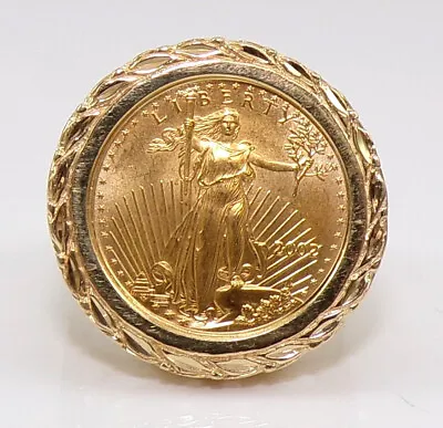 2002 American Eagle Gold Coin 1/10 Ounce Filigree 14K Yellow Gold Ring Size 10 • $1544.04