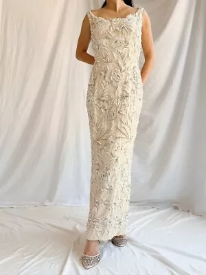 1960s Hand Beaded Ivory Dress • $560