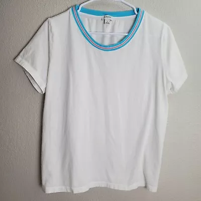 J. Crew Ringer Tee T-shirt White Striped Collar Blue Pink Womens Size L • $10