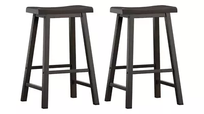 Set Of 2 Wood Stools Counter Barstool Heights Saddle Chair Seat Footrest 34 -36  • $182.87