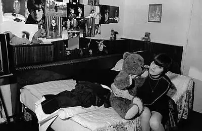 Mireille Mathieu Clutching Her Large Teddy Bear Plush 1960 Old Photo • $5.78