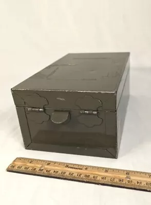 Vintage OD Green Metal Hinged Box 5.25  X 9  X 3.75  Storage Sturdy • $15.75