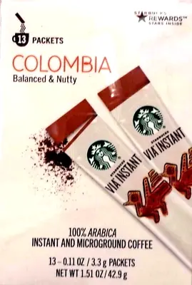 13 Packets Starbucks Via Instant Coffee Columbia Med Roast Best 06/2024 Or Later • $18.95