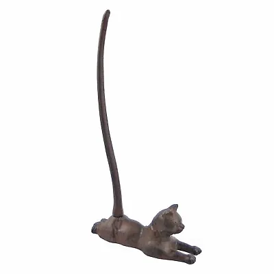 Cat Paper Towel Holder Kitty Tail Doorstop Heavy Cast Iron Antiqued 14  Tall • $29.95