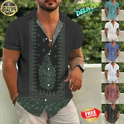 Men's Short Sleeve Button-Up Casual Cuban Guayabera Beach Wedding Dress Shirt US • $25.86