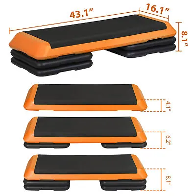 43'' Adjustable Exercise Aerobic Step Fitness Stepper Risers 4  - 6  - 8  Orange • $55.58