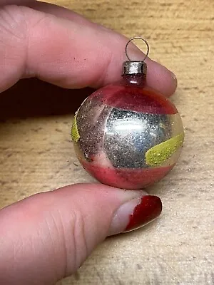 MINI Round Mercury Glass Christmas Ornament Feather Tree 1  Glitter VTG • $3