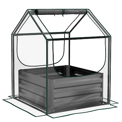 Outsunny Raised Garden Bed Planter Box With Greenhouse Clear And Dark Grey • £29.99