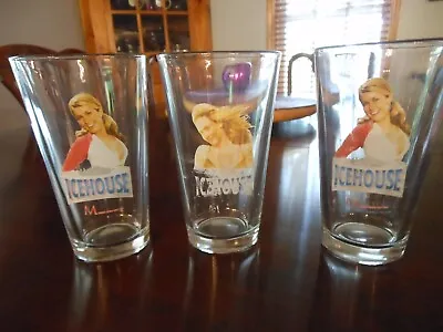 Set Of 3 VINTAGE Icehouse Beer Brewery HOMETOWN HOTTIES Pint Glasses • $18.99