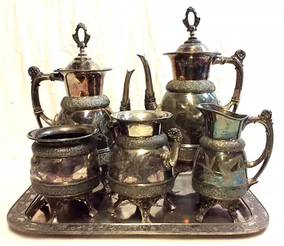 Vintage Six (6) Piece MERIDIAN Quadruple Silver Plate Coffee/Tea Service Set • $239.01