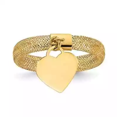 14K Yellow Gold Women's Mesh Heart Dangle Charm Ring 4mm Size 7 • $139.95