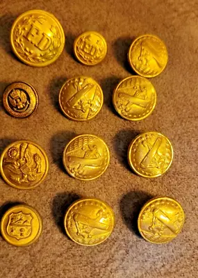 Assorted Lot Of 12 Vintage Brass Buttons Airplanes Fire Department Eagles + 1 • $14.50