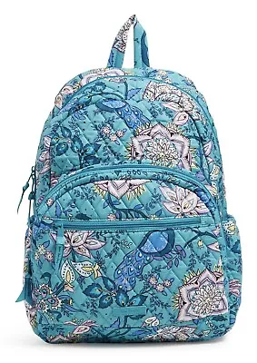 Vera Bradley Essential Backpack In Peacock Garden Cotton V105 Turquoise Blue New • $139