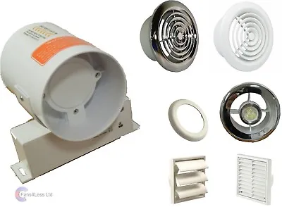 Inline Bathroom Extractor Fan Light Kit / No Light 100m3/h Condensation Shower   • £24.99