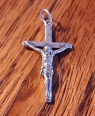 Vintage CHRISTIAN STERLING SILVER Jesus Crucifix Cross Pendant Charm Copyright • $7.95