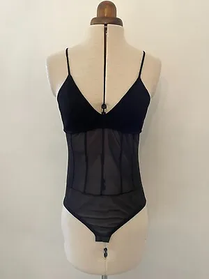 Zara Corset Style Knit Bodysuit Size Medium Mesh Black • £12