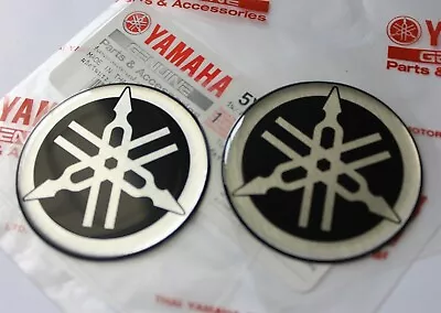 2 X 45mm YAMAHA TUNING FORK BLACK/SILVER GEL DECAL STICKER BADGE LOGO *UK STOCK* • $12.15