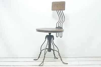 Antique Early 1900s Oak And Iron Swivel Drafting Factory Office Ice Cream Chair • $580