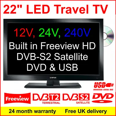 Sniper S4 22″ 12V Travel Campin TV BT 5.1  DVD Freeview Satellite Receiver • £170