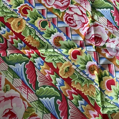 Romany Pink Roses Sunflower Flower Border Stripe Kaffe Fassett 1/2 Yard • $30