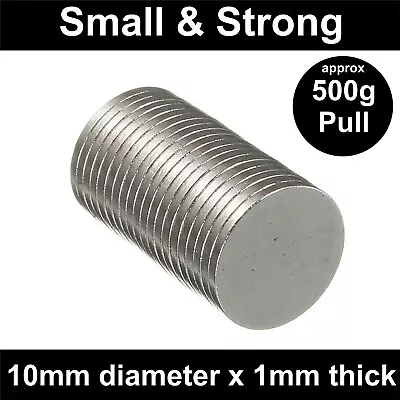Super Strong Magnets (10mm X 1mm) Powerful * 0.5Kg PULL* Thin Small Disc Magnet • £4.99