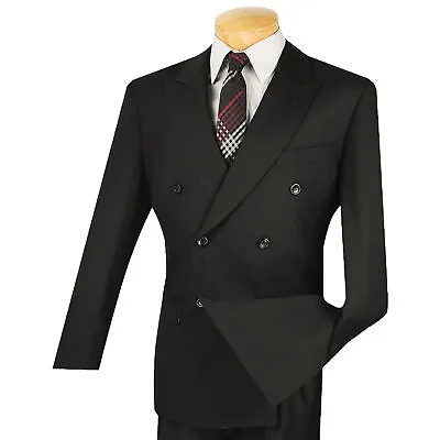 VINCI Men's Black Double-Breasted Suit W/ Adjustable Waist Reg-Fit - NEW • $125