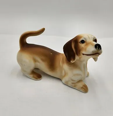 Vintage Porcelain Brown Dachshund Dog Playful Puppy Figurine W/ Pretty Face • $9.98