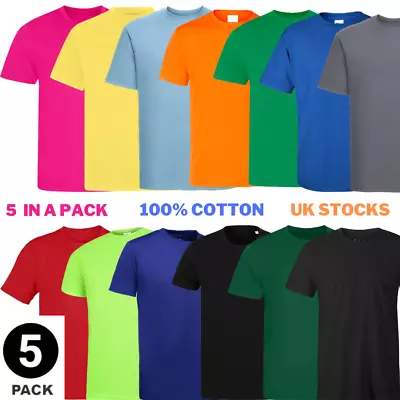 5 PACK Mens T-Shirt Heavy Cotton Plain Short Sleeve Tee 100% Cotton Colors Tee • £12.99