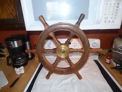 Vintage STEAM Boat Steering Wheel Nautical Ship Wood BRASS 17  • $75
