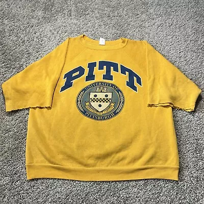 Vintage Pitt University Panthers 80's 90's Crewneck Sweatshirt Gold Raglan Cut • $21.95