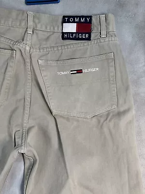 VINTAGE 90s Tommy Hilfiger Freedom Jeans Mens 38 Big Flag Logo  Baggy Beige • $80