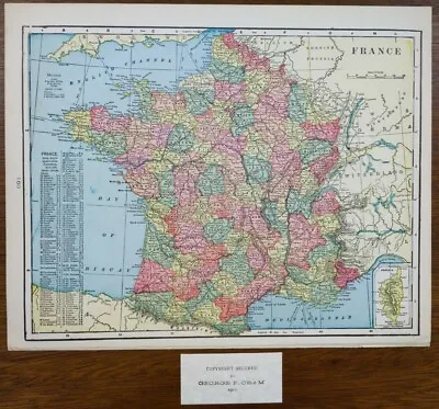 Vintage 1902 FRANCE Map 14 X11  ~ Old Antique Original LYON MARSEILLE NICE PARIS • $24.56
