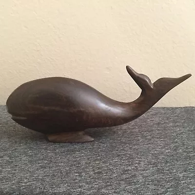 Vintage WOODEN WHALE FIGURINE Hand Carved Wood Ironwood? Mahogany? 9  Long NICE! • $24.99