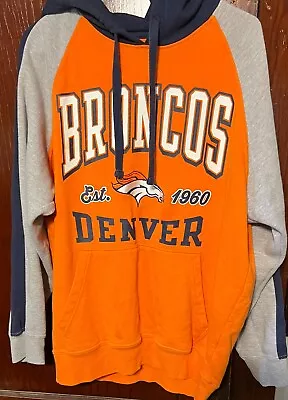 Vintage Men Denver Broncos Pullover Hoodie Sweatshirt Size Large PATCHES NFL • $9.99