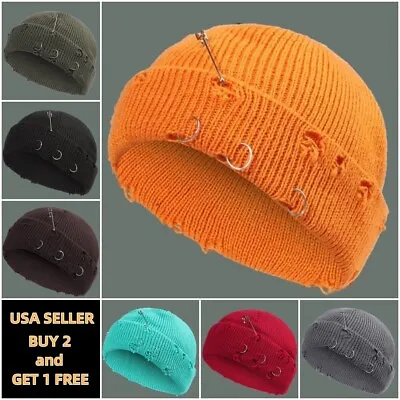 Mini Short Fisherman Beanie Hat Ribbed Pin Docker Winter Warm Knitted Skull Cap • $8.99