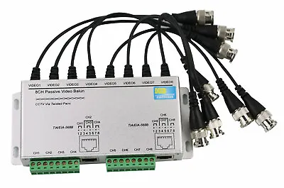 8-Channel UTP RJ45 Passive Video Balun Transceiver For CCTV Camera BNC Male 8CH • $29.95