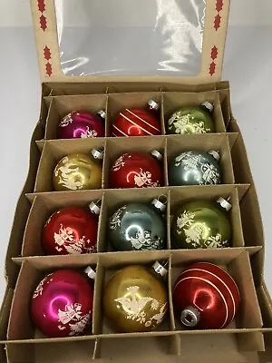 Vintage Stenciled Glass Christmas Ball Ornaments ~ Coby Glass ~ USA ~ Box/12 • $59.99