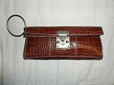 £50 • Buy Mexx Brown Patent Faux Mock Croc Clutch Bag *brand New* Y2K